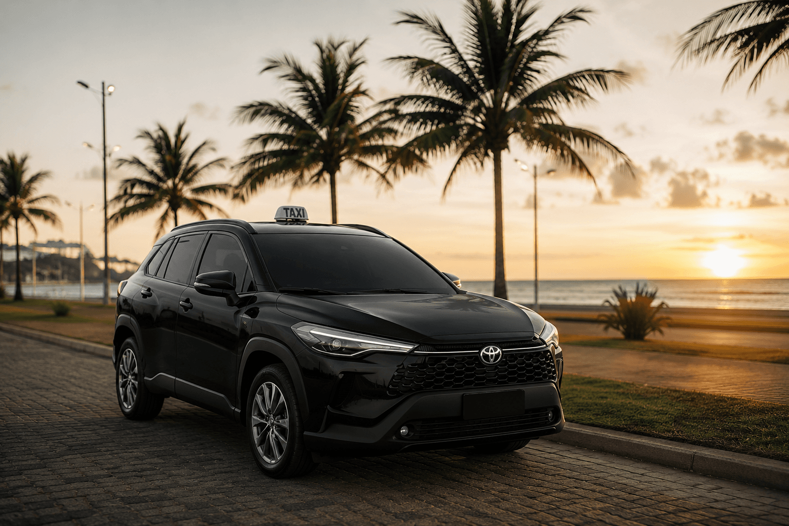 EJS Transfer driver with an executive vehicle ready for pickup on the São Paulo coastline